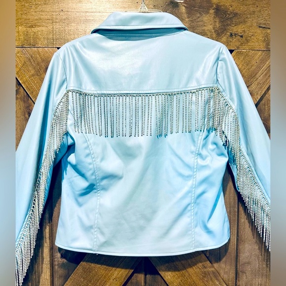 NWOT Blue B Cowgirl Rhinestone Fringe Faux Leather Jacket - Picture 13 of 15